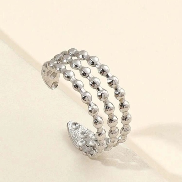 Stainless Steel Adjustable Beaded Ring - Picture 1 of 9